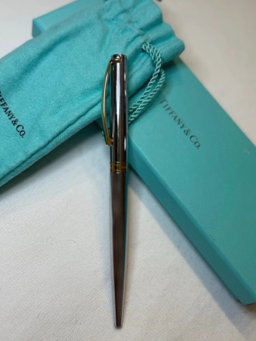 Tiffany & Co. Two-Tone Ballpoint Pen with Box & Pouch – Brand New